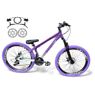 Bicicleta Aro 26 Vikingx Tuff X44 Freio Hidráulico 21v Freeride Rodas Vmaxx Garfo Suspensão Pneu Flame Roxo-Branco