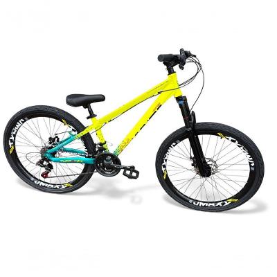 Bicicleta Aro 26 Vikingx X44 Tuff Freeride Dh 21v Aro Vmaxx Freio A Disco Garfo Suspensão Pneu Flame Amarelo-Verde