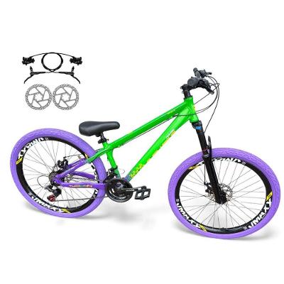 Bicicleta Aro 26 Vikingx Tuff X44 Freio Hidráulico 21v Freeride Rodas Vmaxx Garfo Suspensão Pneu Flame Verde-Roxo