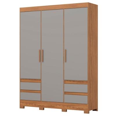 Guarda Roupa Casal 3 Portas 4 Gavetas 163 Cm B55 Nature Cinza Briz