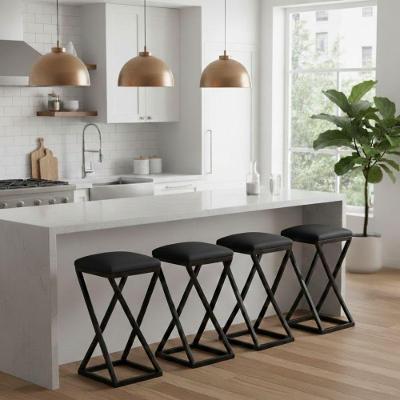 Kit 4 Banqueta Banco Baixa Bancada 50 Cm Cozinha Bar Corino Preto