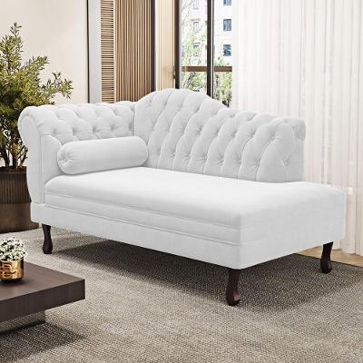 Divã Recamier Lavínia Clássico 120cm Capitonê Com Pés De Madeira Courino Branco - Desk Design