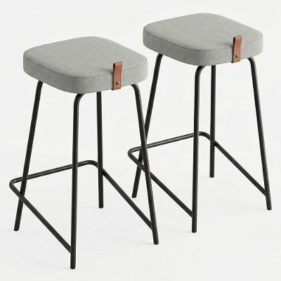 Kit 02 Banquetas Médias Para Cozinha Vik Estofada Linho Cinza - Desk Design