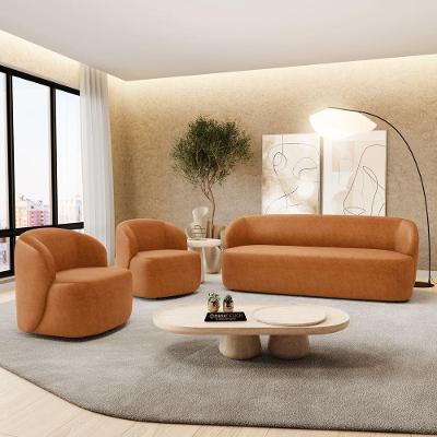 Kit 02 Poltronas Giratória E 01 Sofá Orgânico Leez 205cm 03 Lugares Couríssimo Caramelo - Desk Design