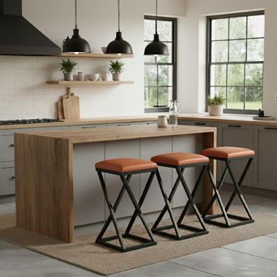 Kit 3 Banqueta Baixa Cozinha Bar 50 Cm Balcão Gourmet Corino Caramelo