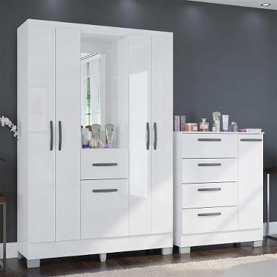 Kit Guarda Roupa Atlas 5 Portas E Cômoda Poquema Branco