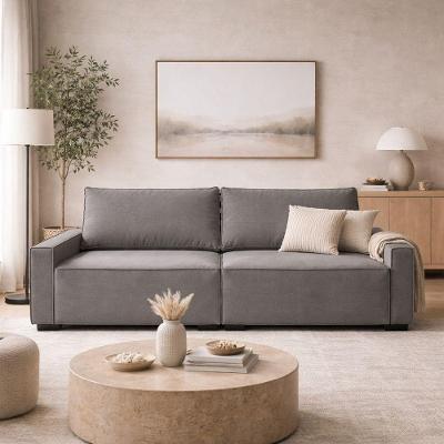 Sofá 3 Lugares Moderno Contemporâneo Sala Recepção Suede Cor:cinza Escuro