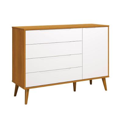 Comoda Sapateira Elfe Retro 1 Porta 4 Gavetas Branco Fosco Com Savana - Moveisaqui