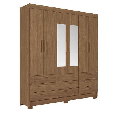 Guarda Roupa Colombo 6 Portas 9 Gavetas Com Espelho Jatobá Acetinado - Santos Andirá