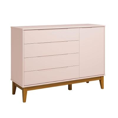 Comoda Sapateira Elfe Classic 1 Porta 4 Gavetas Rosa Fosco - Moveisaqui