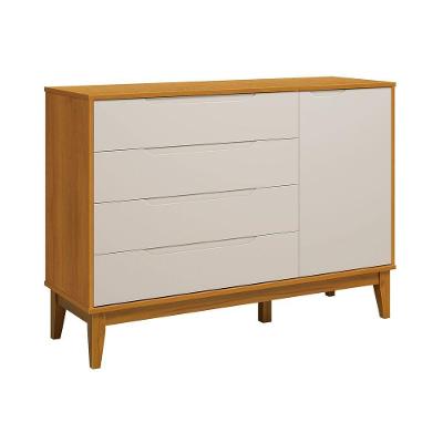 Comoda Sapateira Elfe Classic 1 Porta 4 Gavetas Areia Fosco Com Savana - Moveisaqui
