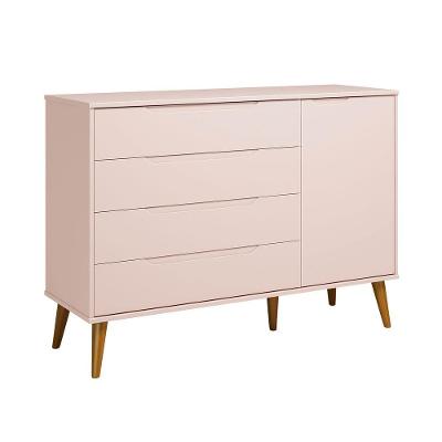 Comoda Sapateira Elfe Retro 1 Porta 4 Gavetas Rosa Fosco - Moveisaqui