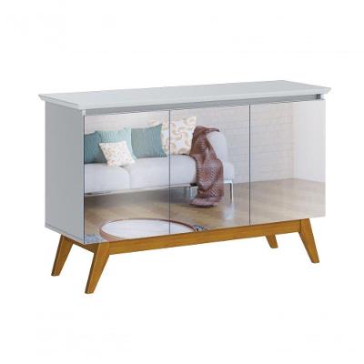 Buffet Classic 3 Portas Branco Acetinado E Espelho - Imcal Móveis