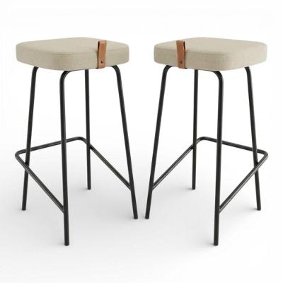 Kit 02 Banquetas Altas Cozinha E área Gourmet Vik Estofada Linho Bege - Desk Design