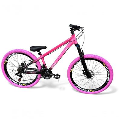 Bicicleta Aro 26 Vikingx Tuff Freeride 21v Aro Vmaxx Freio A Disco Garfo Suspensão Pneu Flame Rosa-Preto X44