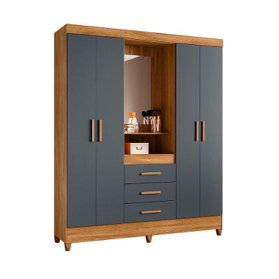 Guarda Roupa Grande Quarto Capri 4 Portas 3 Gavetas Espelho Freijo Com Cinza