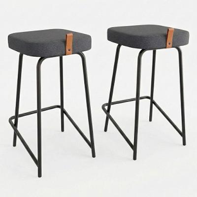 Kit 02 Banquetas Médias Para Cozinha Vik Estofada Linho Grafite - Desk Design