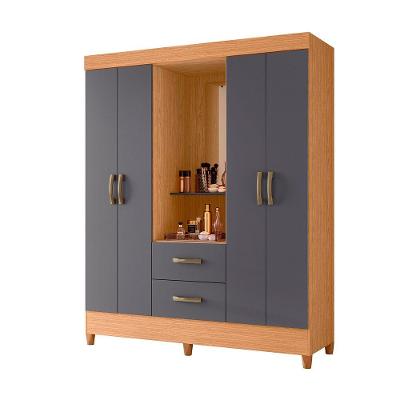 Guarda Roupa Mobi 4 Portas 2 Gavetas Quarto Capelinha Freijo Com Titanium - Albatroz