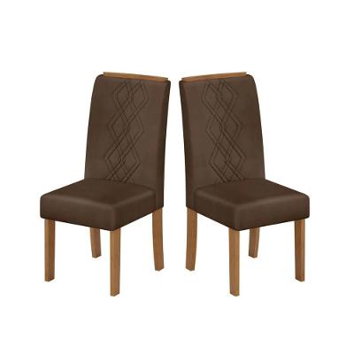 Cadeira De Jantar Ayla Conjunto Com 2 Cadeiras Freijó Com Veludo Moca