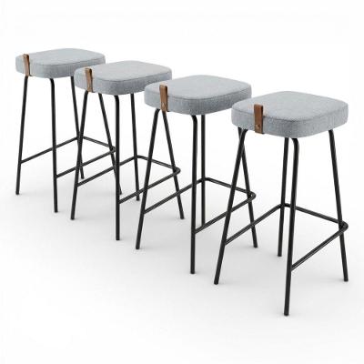 Kit 04 Banquetas Altas Cozinha E área Gourmet Vik Estofada Linho Cinza - Desk Design