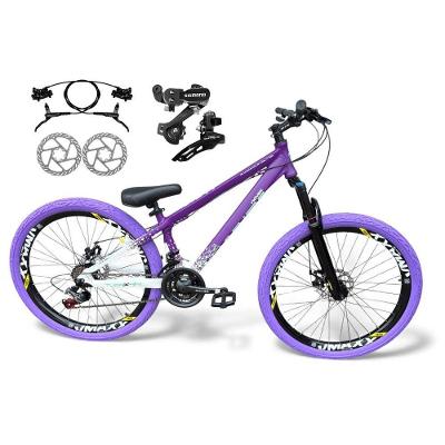 Bicicleta Aro 26 Vikingx Tuff X44 Câmbios Shimano 21v Freio Hidráulico Freeride Aro Vmaxx Dh Pneu Flame Roxo-Branco