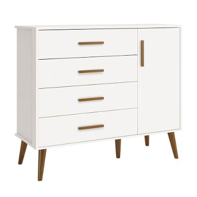 Cômoda Sapateira Retrô Isis 4 Gavetas em MDF com Puxador em MDF Branco Fosco
