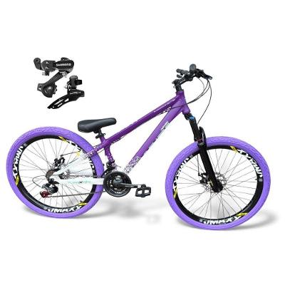 Bicicleta Aro 26 Vikingx Tuff Câmbios Shimano 21v Freeride Freio A Disco Aro Vmaxx Pneu Flame Roxo-Branco X44