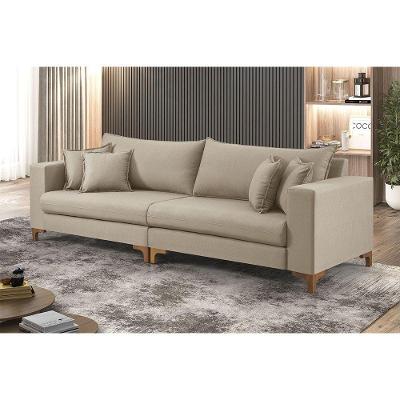 Sofá Fixo 3 Lugares M-197 2,40m Estofados Martins Linho Bege Mesclado