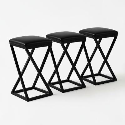 Kit 3 Banco Banqueta 80 Cm Alta Bancada Ferro Bistrô Corino Cor:preto