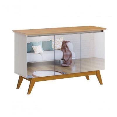 Buffet Classic 3 Portas Off White Com Nature E Espelho - Imcal Móveis