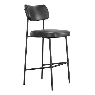 Banqueta Alta Para Cozinha Lila Estofada Com Encosto Couríssimo Preto - Desk Design