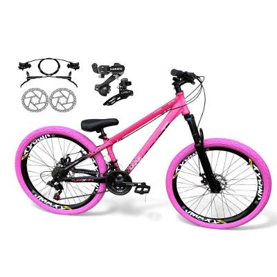 Bicicleta Aro 26 Vikingx Tuff Câmbios Shimano Freio Hidráulico 21v Freeride Aro Vmaxx Flame Rosa-Preto X44
