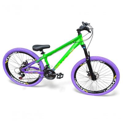 Bicicleta Aro 26 Vikingx X44 Tuff Freeride Dh 21v Aro Vmaxx Freio A Disco Garfo Suspensão Pneu Flame Verde-Roxo