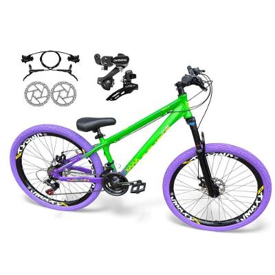 Bicicleta Aro 26 Vikingx Tuff X44 Câmbios Shimano 21v Freio Hidráulico Freeride Aro Vmaxx Dh Pneu Flame Verde-Roxo