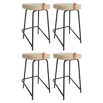 Kit 04 Banquetas Médias Para Cozinha Vik Estofada Linho Bege - Desk Design