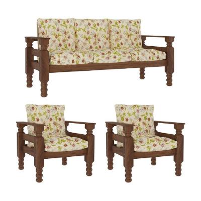 Jogo Sofá Madeira Maciça 3 Lugares E 2 Poltronas Liz Multimóveis Vcr7001 - Floral Maracujá Floral Maracujá
