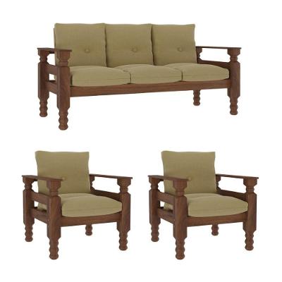Jogo Sofá Madeira Maciça 3 Lugares 2 Poltronas Liz Areia