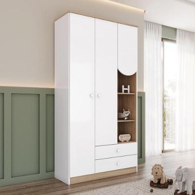 Guarda Roupa Infantil Magia 3 Portas 2 Gavetas Branco Com Jequitibá Hp