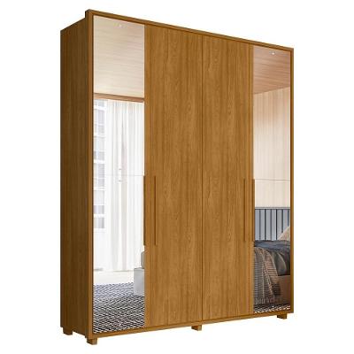 Guarda Roupa Casal 4 Portas Com Espelho Mdf Greco 188 Cm Cumaru Madetec