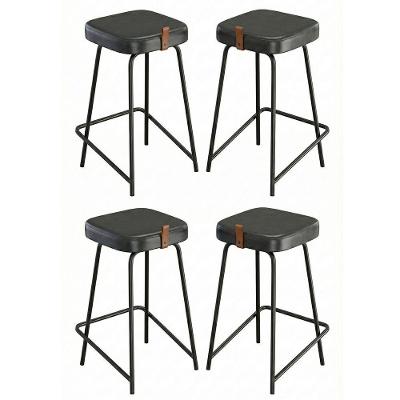 Kit 04 Banquetas Médias Para Cozinha Vik Estofada Couríssimo Preto - Desk Design
