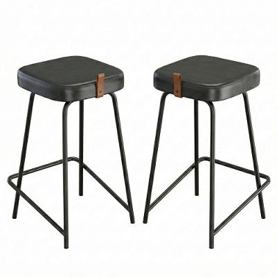 Kit 02 Banquetas Médias Para Cozinha Vik Estofada Couríssimo Preto - Desk Design