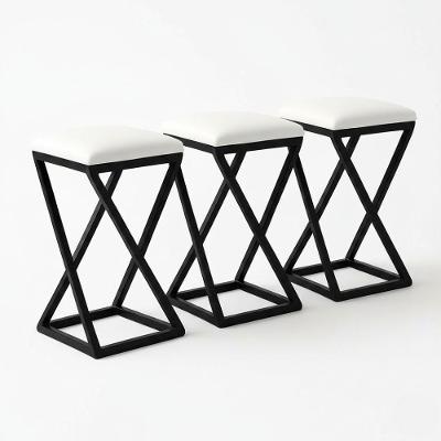 Kit 3 Banco Banqueta 80 Cm Alta Bancada Ferro Bistrô Corino Cor:branco