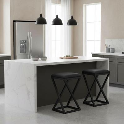 Kit 2 Banqueta Base Z 80 Cm Alta Banco Bancada Cozinha Moderno Corino Cor:preto