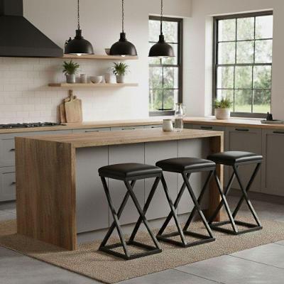 Kit 3 Banqueta Baixa Cozinha Bar 50 Cm Balcão Gourmet Corino Preto