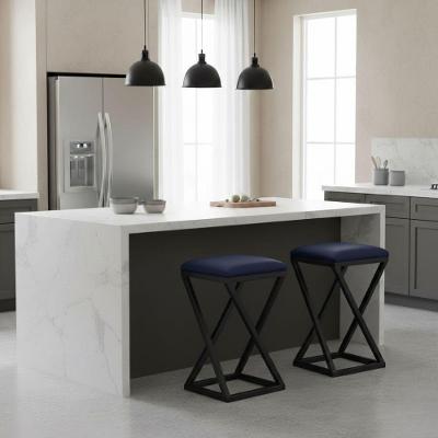 Kit 2 Banqueta Baixa Cozinha 50 Cm Balcão Bar Gourmet Corino Cor:azul Marinho