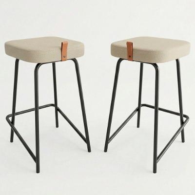Kit 02 Banquetas Médias Para Cozinha Vik Estofada Linho Bege - Desk Design