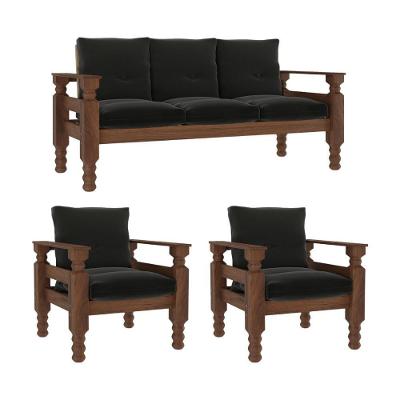 Jogo Sofá Madeira Maciça 3 Lugares e 2 Poltronas Liz