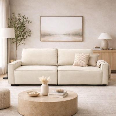 Sofá 3 Lugares Moderno Contemporâneo Sala Recepção Suede Cor:bege