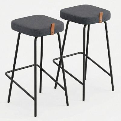 Kit 02 Banquetas Altas Cozinha E área Gourmet Vik Estofada Linho Grafite - Desk Design