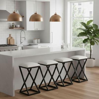 Kit 4 Banqueta Banco Baixa Bancada 50 Cm Cozinha Bar Corino Branco